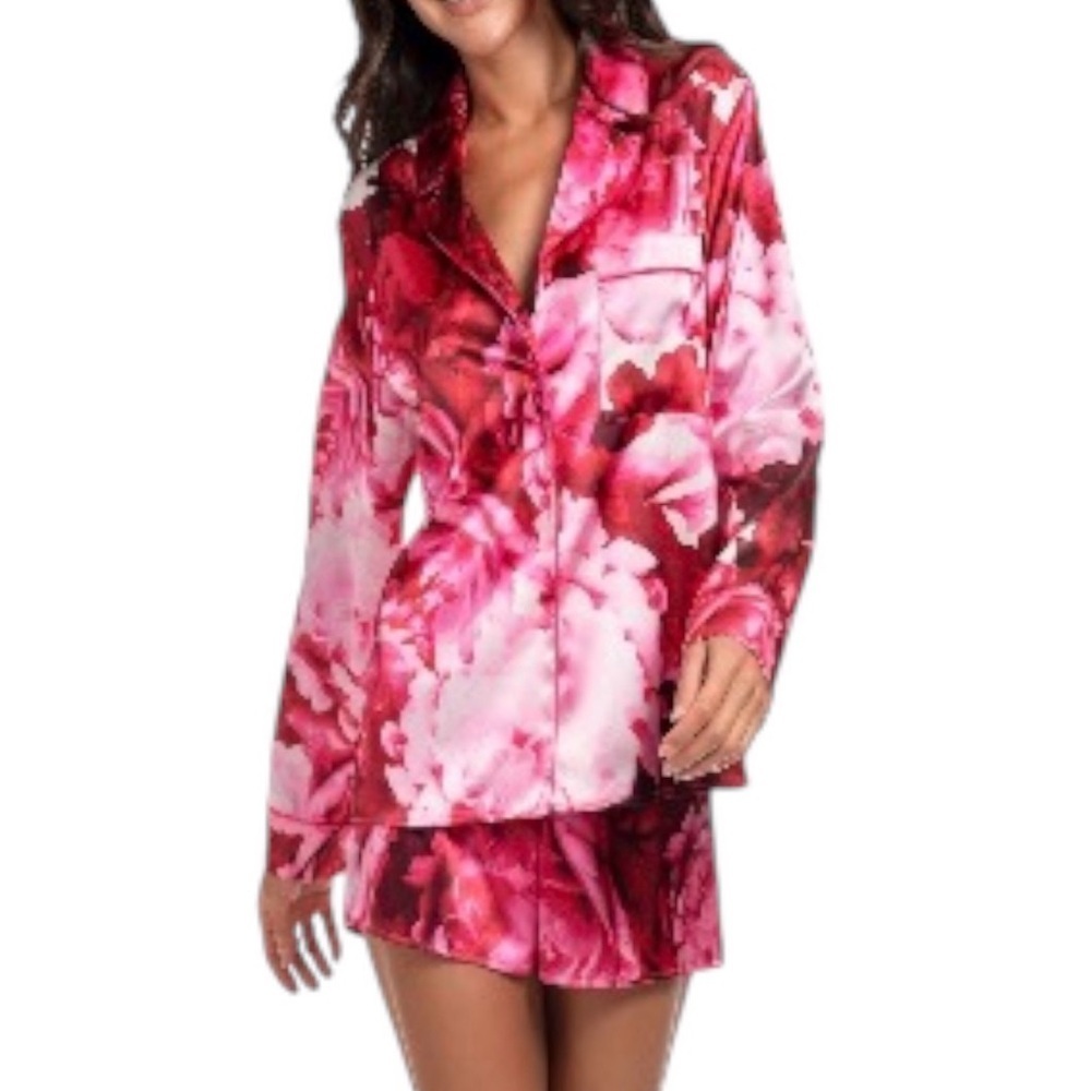 Women’s Floral Satin Pajama Set Winter Lounge XXL Romantic